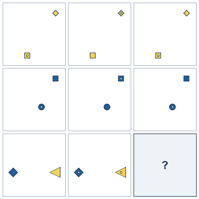 3 rows of three successive geometric pictures. The final picture is missing.