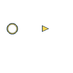 yellow circle at grid (1, 2), size 2, quarter-turn orientation 0, outline, no dot; yellow triangle at grid (3, 2), size 1, quarter-turn orientation 1, filled, no dot. Grid coordinates describe a four-by-four tile; editorial descriptions are not validated accommodations.