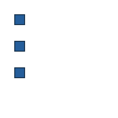 blue square at grid (1, 1), size 1, quarter-turn orientation 1, filled, no dot; blue square at grid (1, 2), size 1, quarter-turn orientation 1, filled, no dot; blue square at grid (1, 3), size 1, quarter-turn orientation 1, filled, no dot. Grid coordinates describe a four-by-four tile; editorial descriptions are not validated accommodations.