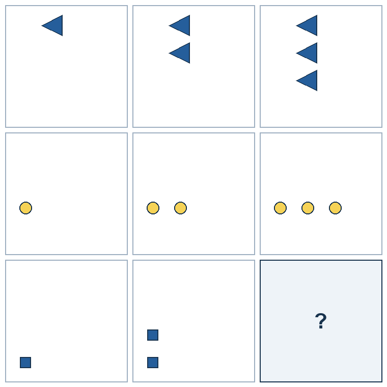 3 rows of three successive geometric pictures. The final picture is missing.
