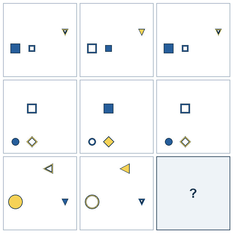 3 rows of three successive geometric pictures. The final picture is missing.