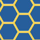 Square pattern piece. Edge positions run from 0 to 159. top edge: yellow 0–5, blue 6–60, yellow 61–69, blue 70–119, yellow 120–129, blue 130–159; bottom edge: blue 0–5, yellow 6–60, blue 61–129, yellow 130–159; left edge: yellow 0–6, blue 7–32, yellow 33–48, blue 49–61, yellow 62–77, blue 78–104, yellow 105–120, blue 121–132, yellow 133–149, blue 150–159; right edge: blue 0–14, yellow 15–23, blue 24–86, yellow 87–95, blue 96–157, yellow 158–159.