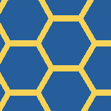 Square pattern piece. Edge positions run from 0 to 159. top edge: blue 0–1, yellow 2–11, blue 12–54, yellow 55–64, blue 65–125, yellow 126–134, blue 135–159; bottom edge: yellow 0–2, blue 3–63, yellow 64–73, blue 74–116, yellow 117–125, blue 126–159; left edge: blue 0–3, yellow 4–19, blue 20–32, yellow 33–48, blue 49–75, yellow 76–91, blue 92–103, yellow 104–120, blue 121–146, yellow 147–159; right edge: blue 0–57, yellow 58–66, blue 67–128, yellow 129–137, blue 138–159.