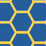 Square pattern piece. Edge positions run from 0 to 159. top edge: blue 0–33, yellow 34–42, blue 43–109, yellow 110–118, blue 119–156, yellow 157–159; bottom edge: blue 0–36, yellow 37–45, blue 46–106, yellow 107–115, blue 116–159; left edge: blue 0–0, yellow 1–9, blue 10–72, yellow 73–81, blue 82–143, yellow 144–152, blue 153–159; right edge: yellow 0–14, blue 15–67, yellow 68–86, blue 87–138, yellow 139–157, blue 158–159.