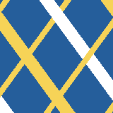 Square pattern piece. Edge positions run from 0 to 159. top edge: blue 0–3, yellow 4–13, blue 14–55, white 56–76, blue 77–90, yellow 91–100, blue 101–142, yellow 143–159; bottom edge: white 0–19, blue 20–61, yellow 62–71, blue 72–84, yellow 85–106, blue 107–148, yellow 149–158, blue 159–159; left edge: blue 0–5, yellow 6–43, blue 44–123, yellow 124–137, white 138–159; right edge: yellow 0–22, blue 23–25, yellow 26–39, blue 40–112, white 113–141, blue 142–144, yellow 145–157, blue 158–159.
