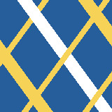 Square pattern piece. Edge positions run from 0 to 159. top edge: blue 0–24, white 25–45, blue 46–59, yellow 60–69, blue 70–111, yellow 112–132, blue 133–146, yellow 147–156, blue 157–159; bottom edge: blue 0–30, yellow 31–40, blue 41–53, yellow 54–75, blue 76–117, yellow 118–127, blue 128–140, white 141–159; left edge: blue 0–56, yellow 57–94, blue 95–159; right edge: blue 0–36, yellow 37–65, blue 66–101, yellow 102–115, blue 116–154, white 155–159.