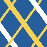 Square pattern piece. Edge positions run from 0 to 159. top edge: blue 0–11, yellow 12–32, blue 33–46, yellow 47–56, blue 57–98, white 99–119, blue 120–133, yellow 134–143, blue 144–159; bottom edge: blue 0–17, yellow 18–27, blue 28–40, white 41–62, blue 63–104, yellow 105–114, blue 115–127, yellow 128–149, blue 150–159; left edge: blue 0–63, yellow 64–77, white 78–103, blue 104–159; right edge: blue 0–53, white 54–82, blue 83–84, yellow 85–97, blue 98–159.