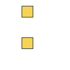yellow square at grid (2, 1), size 3, quarter-turn orientation 1, filled, no dot; yellow square at grid (2, 3), size 3, quarter-turn orientation 2, filled, no dot. Grid coordinates describe a four-by-four tile; editorial descriptions are not validated accommodations.