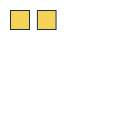 yellow square at grid (1, 1), size 3, quarter-turn orientation 2, filled, no dot; yellow square at grid (2, 1), size 3, quarter-turn orientation 1, filled, no dot. Grid coordinates describe a four-by-four tile; editorial descriptions are not validated accommodations.