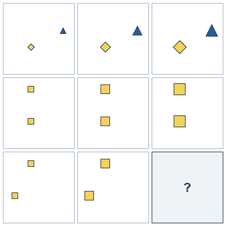 3 rows of three successive geometric pictures. The final picture is missing.