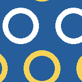 Square pattern piece. Edge positions run from 0 to 159. top edge: blue 0–68, yellow 69–94, blue 95–159; bottom edge: yellow 0–2, blue 3–57, yellow 58–105, blue 106–159; left edge: blue 0–104, yellow 105–120, blue 121–145, yellow 146–159; right edge: blue 0–18, white 19–31, blue 32–68, white 69–81, blue 82–108, yellow 109–157, blue 158–159.