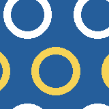 Square pattern piece. Edge positions run from 0 to 159. top edge: blue 0–11, white 12–27, blue 28–52, white 53–68, blue 69–114, white 115–130, blue 131–155, white 156–159; bottom edge: blue 0–18, white 19–61, blue 62–121, white 122–159; left edge: blue 0–75, yellow 76–91, blue 92–116, yellow 117–132, blue 133–159; right edge: white 0–2, blue 3–39, white 40–52, blue 53–79, yellow 80–128, blue 129–155, white 156–159.