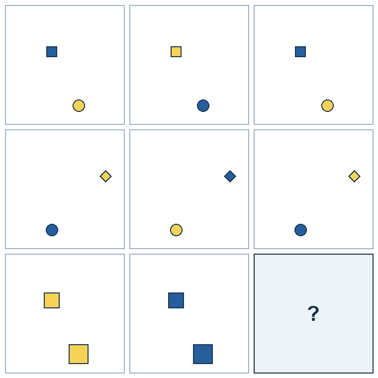 3 rows of three successive geometric pictures. The final picture is missing.