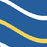 Square pattern piece. Edge positions run from 0 to 159. top edge: white 0–26, blue 27–159; bottom edge: blue 0–3, white 4–32, blue 33–159; left edge: white 0–1, blue 2–64, yellow 65–79, blue 80–142, white 143–157, blue 158–159; right edge: blue 0–53, white 54–68, blue 69–131, yellow 132–146, blue 147–159.