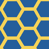 Square pattern piece. Edge positions run from 0 to 159. top edge: blue 0–13, yellow 14–64, blue 65–122, yellow 123–159; bottom edge: yellow 0–11, blue 12–67, yellow 68–120, blue 121–159; left edge: blue 0–23, yellow 24–34, blue 35–86, yellow 87–97, blue 98–149, yellow 150–159; right edge: yellow 0–3, blue 4–55, yellow 56–66, blue 67–118, yellow 119–129, blue 130–159.
