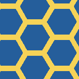 Square pattern piece. Edge positions run from 0 to 159. top edge: blue 0–34, yellow 35–47, blue 48–93, yellow 94–105, blue 106–143, yellow 144–156, blue 157–159; bottom edge: blue 0–39, yellow 40–52, blue 53–87, yellow 88–100, blue 101–148, yellow 149–159; left edge: blue 0–4, yellow 5–19, blue 20–67, yellow 68–82, blue 83–130, yellow 131–145, blue 146–159; right edge: blue 0–30, yellow 31–58, blue 59–93, yellow 94–121, blue 122–154, yellow 155–159.