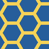 Square pattern piece. Edge positions run from 0 to 159. top edge: blue 0–7, yellow 8–19, blue 20–57, yellow 58–70, blue 71–116, yellow 117–128, blue 129–159; bottom edge: blue 0–1, yellow 2–14, blue 15–62, yellow 63–75, blue 76–110, yellow 111–123, blue 124–159; left edge: blue 0–36, yellow 37–51, blue 52–99, yellow 100–114, blue 115–159; right edge: blue 0–6, yellow 7–17, blue 18–69, yellow 70–80, blue 81–132, yellow 133–143, blue 144–159.