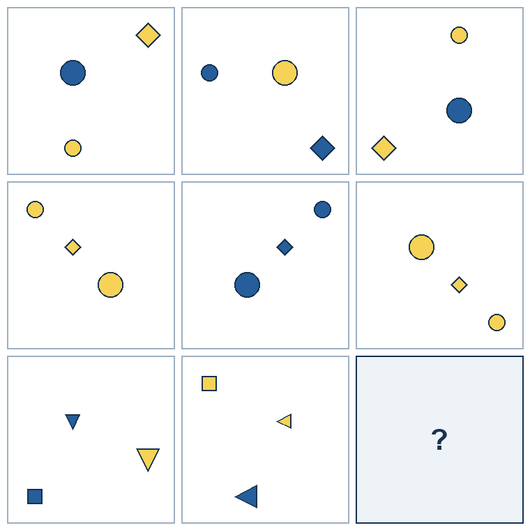 3 rows of three successive geometric pictures. The final picture is missing.