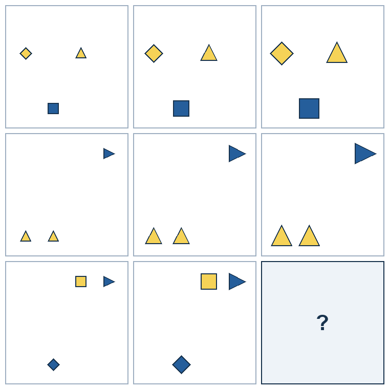 3 rows of three successive geometric pictures. The final picture is missing.