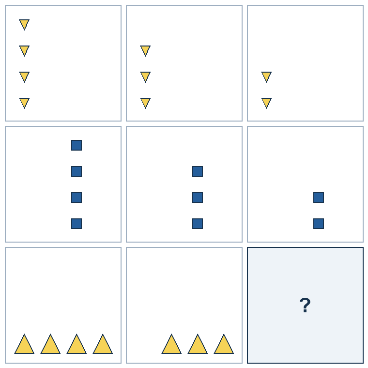 3 rows of three successive geometric pictures. The final picture is missing.