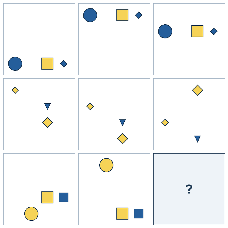 3 rows of three successive geometric pictures. The final picture is missing.