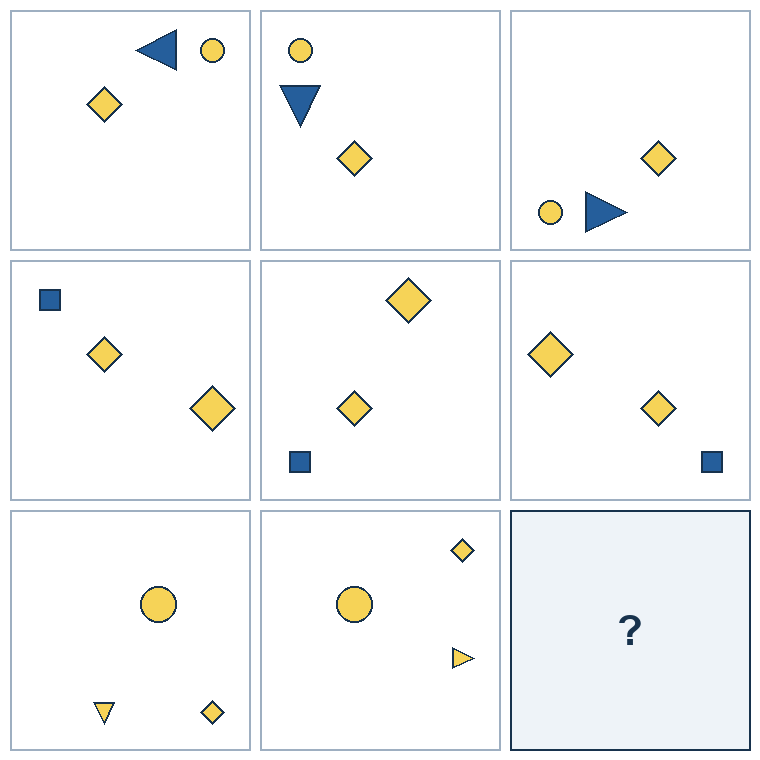 3 rows of three successive geometric pictures. The final picture is missing.