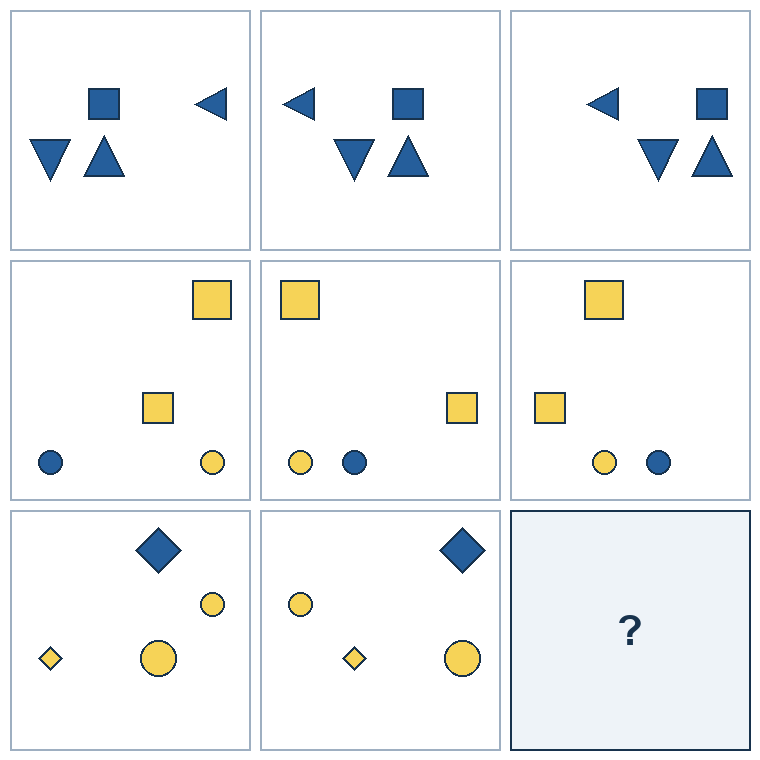3 rows of three successive geometric pictures. The final picture is missing.