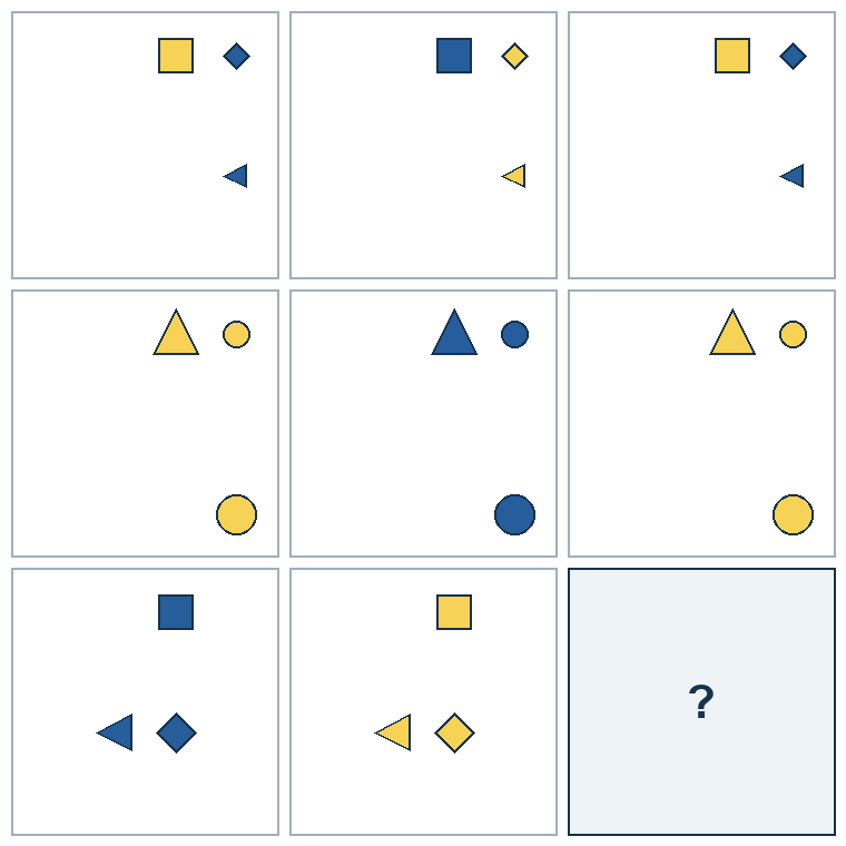 3 rows of three successive geometric pictures. The final picture is missing.