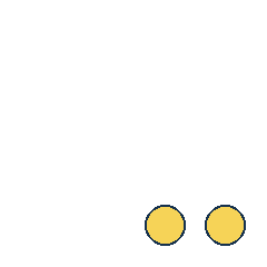 yellow circle at grid (3, 4), size 2, quarter-turn orientation 1, filled, no dot; yellow circle at grid (4, 4), size 2, quarter-turn orientation 1, filled, no dot. Grid coordinates describe a four-by-four tile; editorial descriptions are not validated accommodations.