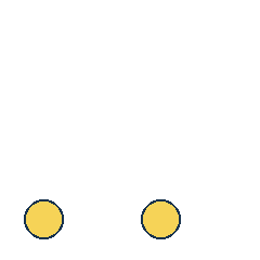 yellow circle at grid (1, 4), size 2, quarter-turn orientation 1, filled, no dot; yellow circle at grid (3, 4), size 2, quarter-turn orientation 1, filled, no dot. Grid coordinates describe a four-by-four tile; editorial descriptions are not validated accommodations.