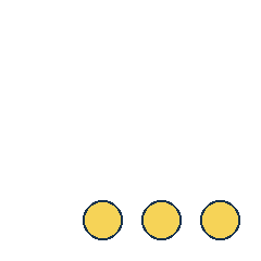 yellow circle at grid (2, 4), size 2, quarter-turn orientation 1, filled, no dot; yellow circle at grid (3, 4), size 2, quarter-turn orientation 1, filled, no dot; yellow circle at grid (4, 4), size 2, quarter-turn orientation 1, filled, no dot. Grid coordinates describe a four-by-four tile; editorial descriptions are not validated accommodations.