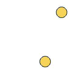 yellow circle at grid (4, 1), size 2, quarter-turn orientation 1, filled, no dot; yellow circle at grid (3, 4), size 2, quarter-turn orientation 1, filled, no dot. Grid coordinates describe a four-by-four tile; editorial descriptions are not validated accommodations.