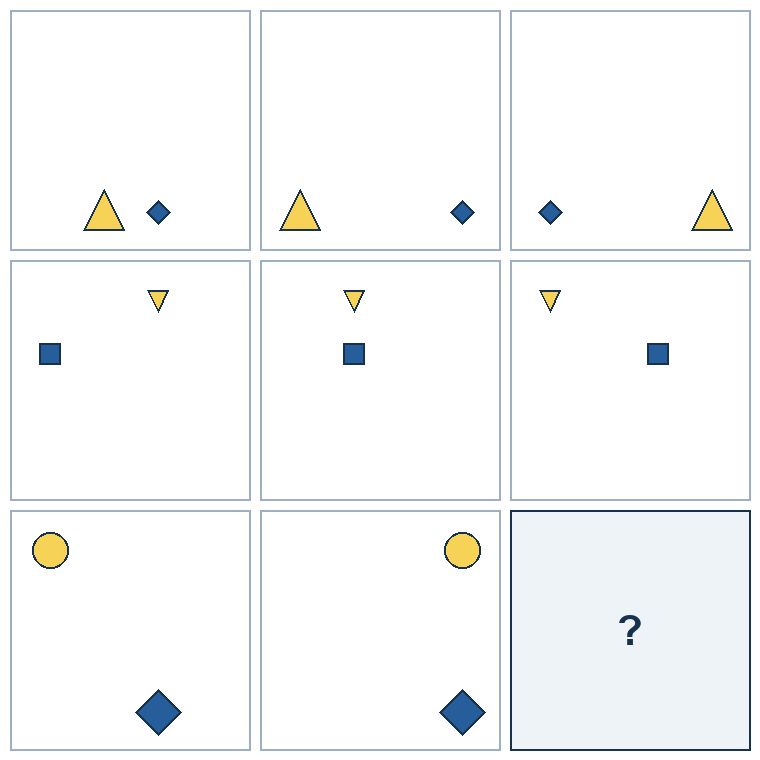 3 rows of three successive geometric pictures. The final picture is missing.