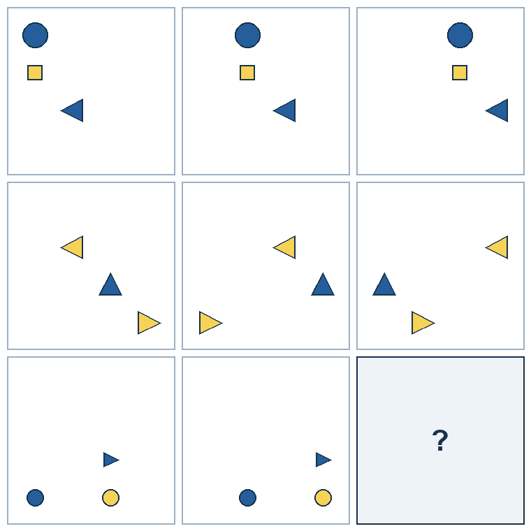 3 rows of three successive geometric pictures. The final picture is missing.