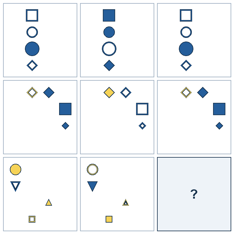 3 rows of three successive geometric pictures. The final picture is missing.