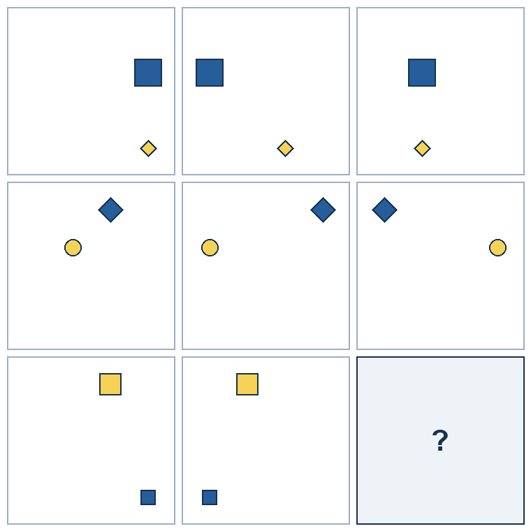 3 rows of three successive geometric pictures. The final picture is missing.