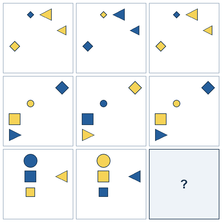 3 rows of three successive geometric pictures. The final picture is missing.
