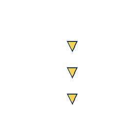 yellow triangle at grid (3, 2), size 1, quarter-turn orientation 2, filled, no dot; yellow triangle at grid (3, 3), size 1, quarter-turn orientation 2, filled, no dot; yellow triangle at grid (3, 4), size 1, quarter-turn orientation 2, filled, no dot. Grid coordinates describe a four-by-four tile; editorial descriptions are not validated accommodations.