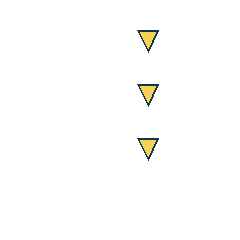 yellow triangle at grid (3, 1), size 1, quarter-turn orientation 2, filled, no dot; yellow triangle at grid (3, 2), size 1, quarter-turn orientation 2, filled, no dot; yellow triangle at grid (3, 3), size 1, quarter-turn orientation 2, filled, no dot. Grid coordinates describe a four-by-four tile; editorial descriptions are not validated accommodations.