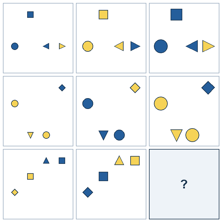 3 rows of three successive geometric pictures. The final picture is missing.