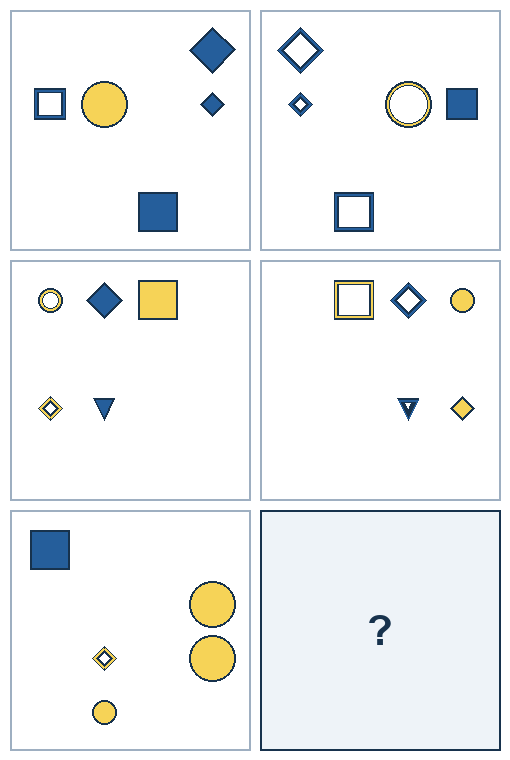 3 rows of paired geometric pictures. The final picture is missing.
