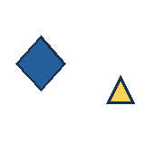 blue diamond centered at (45, 70); yellow triangle centered at (133, 100). Coordinates refer to a 180 by 180 tile. Outer shape radii in object order: 32, 18 pixels.