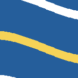 Square pattern piece. Edge positions run from 0 to 159. top edge: blue 0–43, white 44–92, blue 93–159; bottom edge: white 0–32, blue 33–159; left edge: blue 0–63, yellow 64–80, blue 81–153, white 154–159; right edge: blue 0–21, white 22–39, blue 40–111, yellow 112–129, blue 130–159.