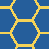 Square pattern piece. Edge positions run from 0 to 159. top edge: blue 0–42, yellow 43–51, blue 52–110, yellow 111–119, blue 120–159; bottom edge: blue 0–46, yellow 47–55, blue 56–106, yellow 107–115, blue 116–159; left edge: blue 0–19, yellow 20–28, blue 29–102, yellow 103–111, blue 112–159; right edge: blue 0–19, yellow 20–28, blue 29–102, yellow 103–111, blue 112–159.