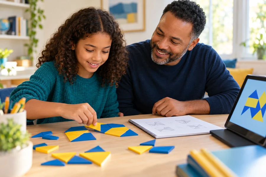 A grades 5–6 learner practicing visual puzzles with a parent.