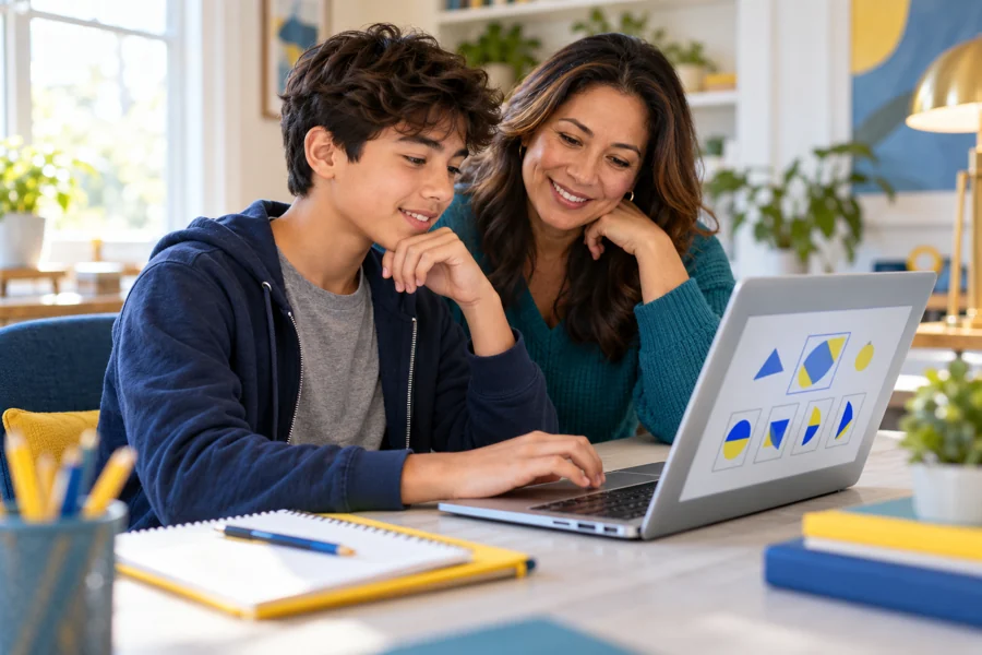 A grades 7–9 learner practicing visual puzzles with a parent.