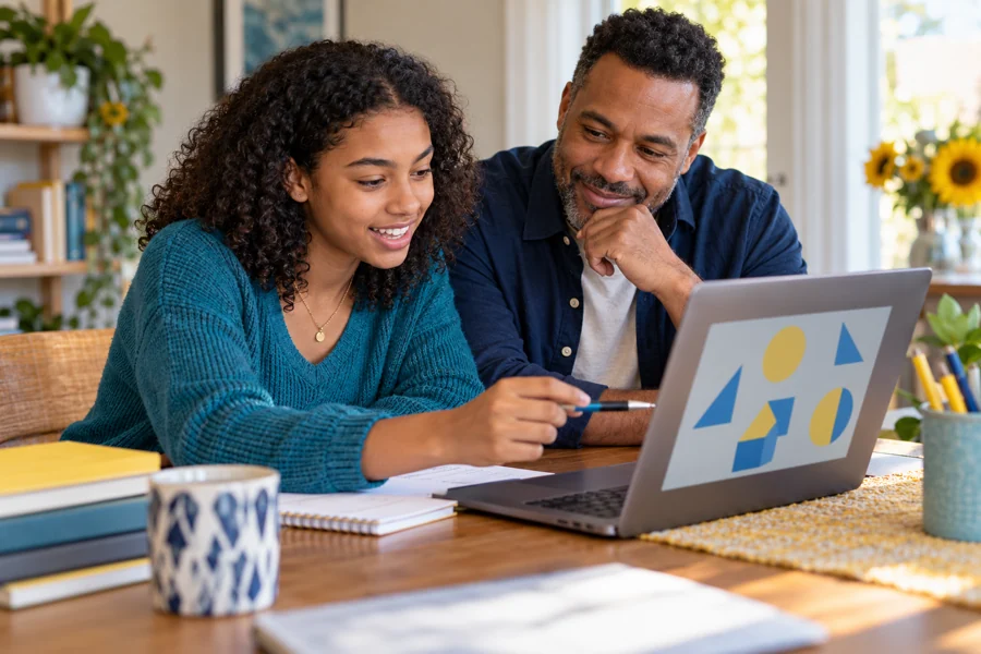 A grades 10–12 learner practicing visual puzzles with a parent.